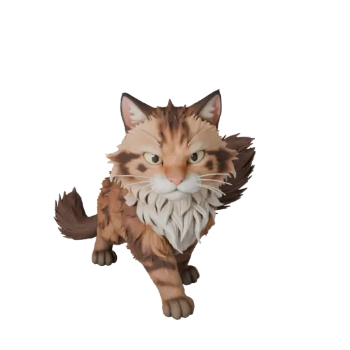 Мультяшная 3D-модель норвежского лесного кота, рендер дикой природы сбоку, стилизованный ассет животного с сужением челюсти,