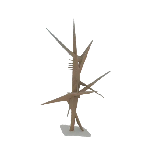 3D модель абстрактной геометрической скульптуры с острыми, угловатыми плоскостями и нейтральной текстурированной отделкой на