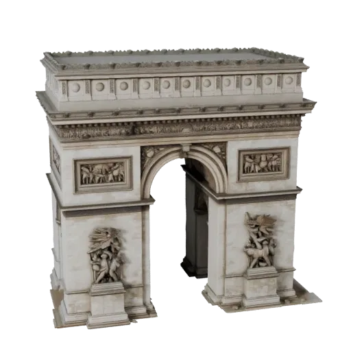 Реалистичная 3D модель Триумфальной арки, вид снаружи в три четверти, показывающий материалы достопримечательности и архитект