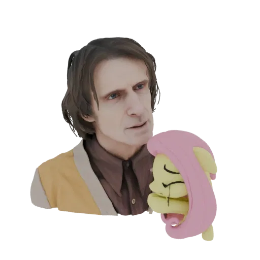 3D модель Артура Флека из Джокера, смотрящего на грустную Флаттершай из My Little Pony