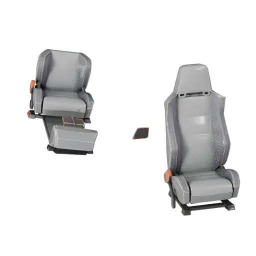 Низкополигональная 3D-модель автомобильного сиденья, вид из игрового окна в трех четвертях, низкополигональный актив транспор