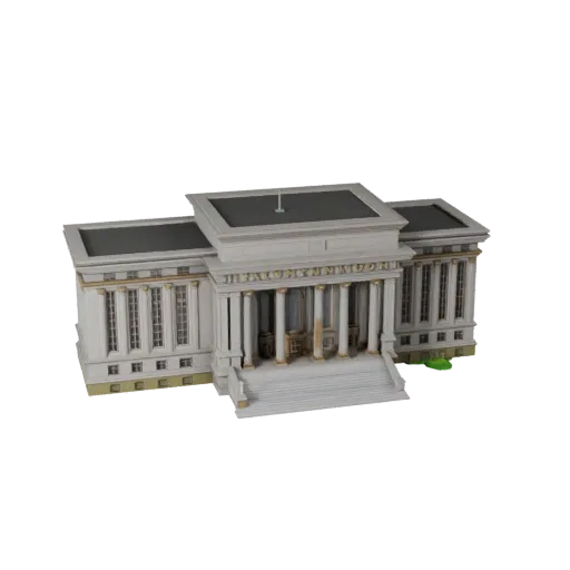 Печатная 3D модель Ратуши STL, изометрический вид, показывающий материалы общественного здания и архитектурные детали
