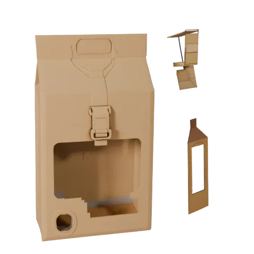 Печатаемая 3D модель коробки хлопьев в пакете, изометрический STL-рендер, показывающий картонную упаковку, массу.