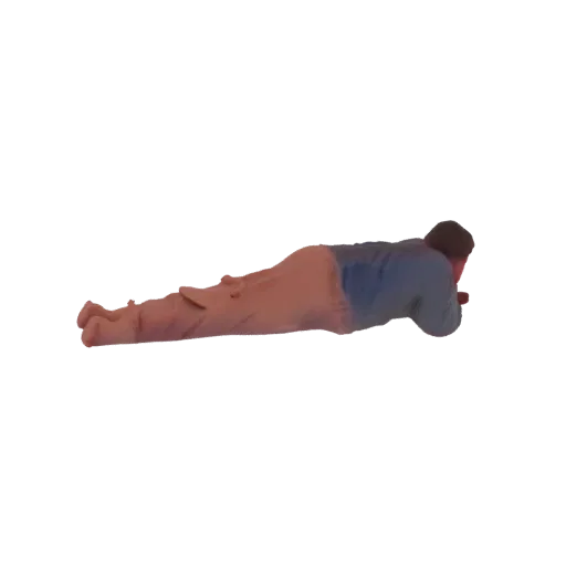 3D модель человека, выполняющего упражнение планка, вид сбоку.