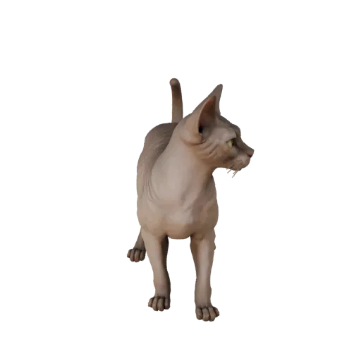 Низкополигональная 3D-модель сфинкса, вид сбоку в игровой камере, низкополигональная модель животного с подушечками усов, ско