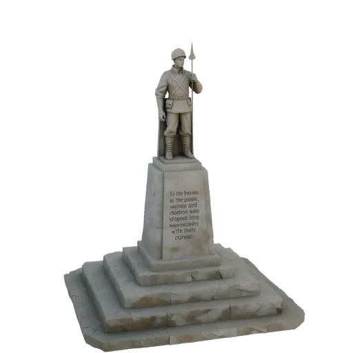 3D модель памятника Героям границы, женщинам и детям, изображающая воина с копьем на постаменте