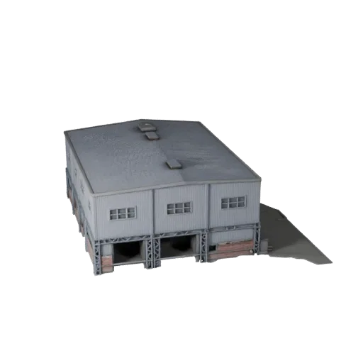 Готовая к использованию в Unity 3D модель здания дата-центра, видовой экран движка Unity, показывающий материалы промышленног
