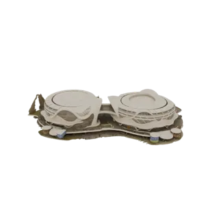 3D модель футуристического комплекса двойных стадионов с двумя соединенными изогнутыми конструкциями и детализированным ландш