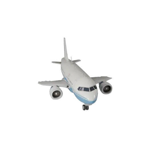 3D-модель авиалайнера, вид в студии в три четверти, готовый к анимации объект транспортного средства с балансом крыльев, чита