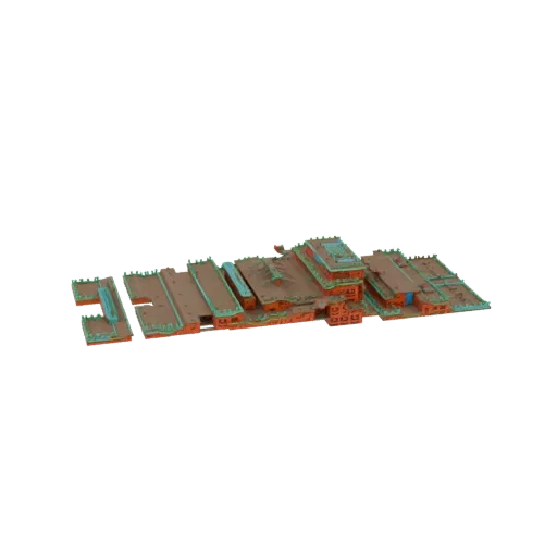 3D модель обширной, многомодульной футуристической космической станции с детализированными панелями и взаимосвязанными секция