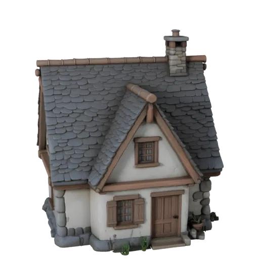 Коттедж, готовый к использованию в Unity, 3D-модель, вид из движка Unity, показывающий материалы жилого здания и архитектурны