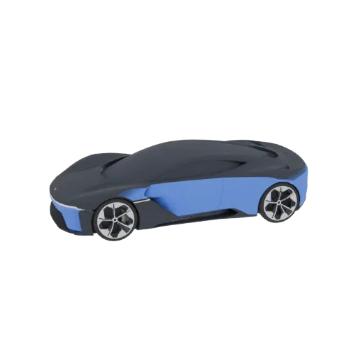 3D-модель футуристичного концепт-кара Mercedes-Benz Vision AVTR с черно-синим глянцевым кузовом и плавными линиями.