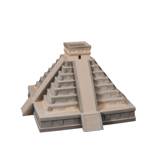 Стилизованная 3D модель пирамиды Чичен-Ица, изометрический стилизованный вид игровой среды, показывающий материалы структуры