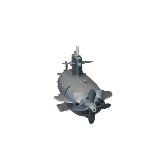 Высокополигональная 3D-модель винтажной подводной лодки, студийный вид крупным планом, высокополигональный транспортный актив