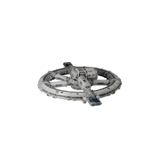 Высокополигональная 3D-модель коридора космической станции, студийный рендер крупным планом, показывающий металлические модул