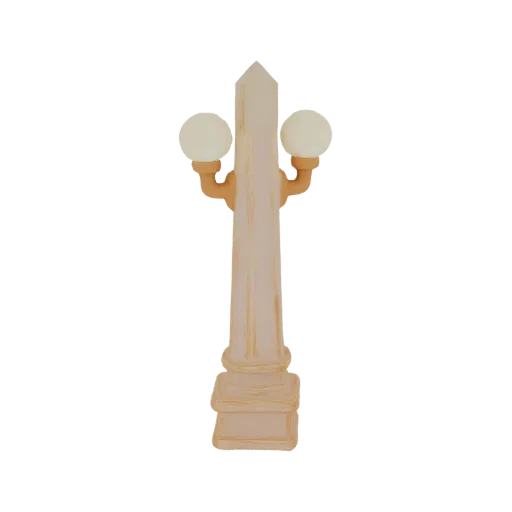 3D модель миниатюрного витиеватого уличного фонаря с двумя матовыми плафонами и рифленой колонной.
