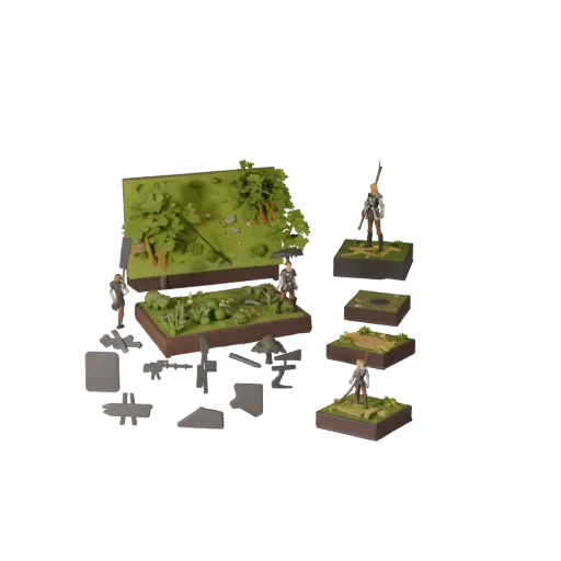 AR Визуализатор Лесной Диорамы GLB 3D модель, предпросмотр с отображением слоев, вид в три четверти, глубина и масштаб
