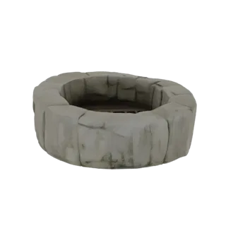 3D модель древнего каменного колодца с грубо отесанными камнями и выветренным видом на черном фоне.