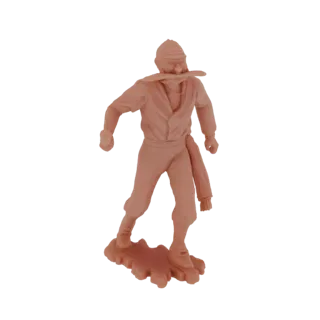 Рендер 3D модели фигуры солдата Первой мировой войны в бандане с винтовкой, стоящего на текстурированном основании.