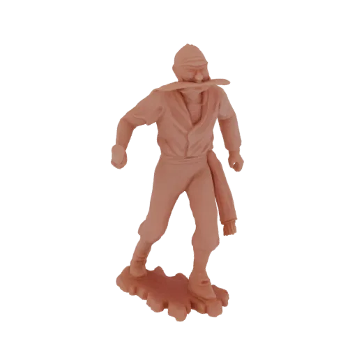 Рендер 3D модели фигуры солдата Первой мировой войны в бандане с винтовкой, стоящего на текстурированном основании.