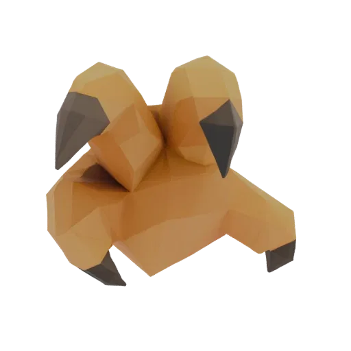 Низкополигональная 3D модель лапы птицы с острыми когтями, выполненная в геометрическом стиле.