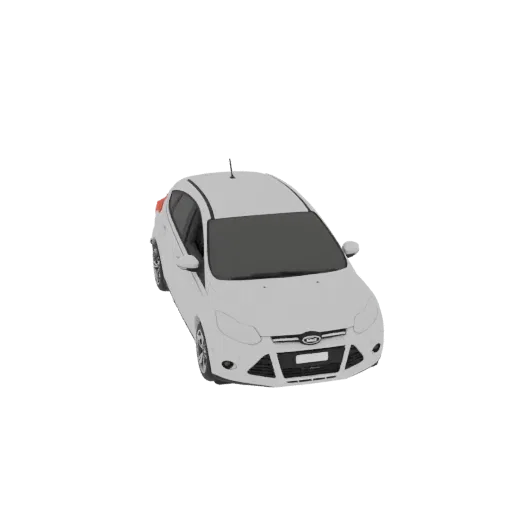 3D модель белого Ford Focus хэтчбек, вид сверху, демонстрирующий детали экстерьера.