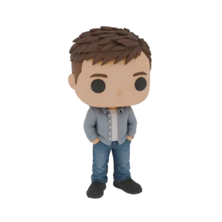 3D модель молодого человека в повседневной одежде, в стиле фигурки Funko Pop, с руками в карманах.