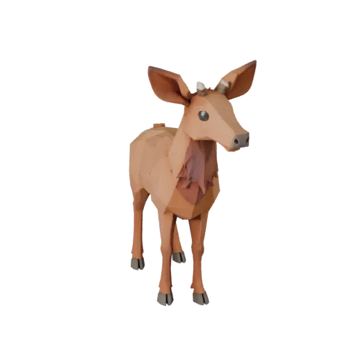 Low Poly Elk 3D модель, вид сбоку в игровой камере, низкополигональный ассет животного с объемом груди, проработкой копыт, по