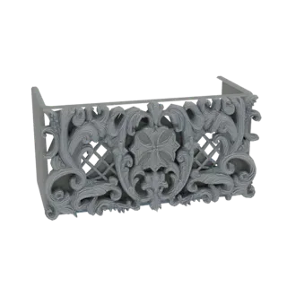 3D модель витого балконного балюстрада с замысловатым цветочным орнаментом и ромбовидной решеткой, представленная в светло-се