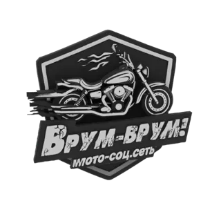 3D-модель черно-белой мотоциклетной эмблемы с надписью 'Vroom-Vroom!'