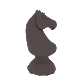 3D рендер темно-серой фигуры коня для шахмат, вид сбоку на белом фоне.