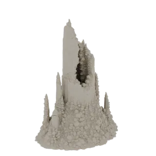3D модель расколотой породы с полостью, заполненной кристаллами.