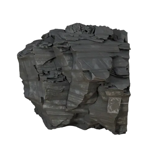 Высокополигональная 3D модель скального выхода карьера, кинематографический рендер крупным планом, показывающий слоистый каме