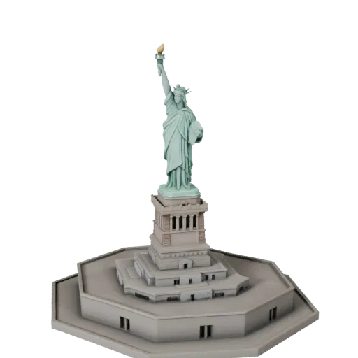 Печатная 3D модель Статуи Свободы в формате STL, изометрический вид, демонстрирующий материалы структуры достопримечательност