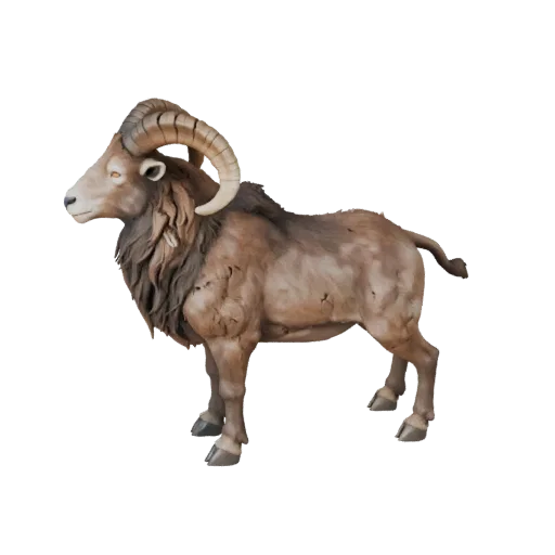 3D модель ибекса, рендер дикого животного сбоку, готовый для Blender ассет животного с объемом груди, переломами копыт, распо