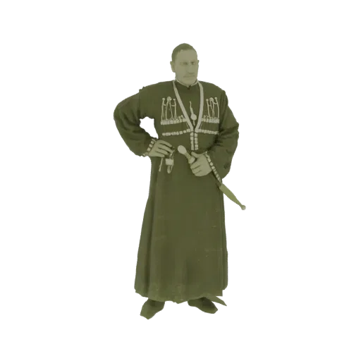 3D модель кавказца в традиционной одежде с мечом, достойная поза.