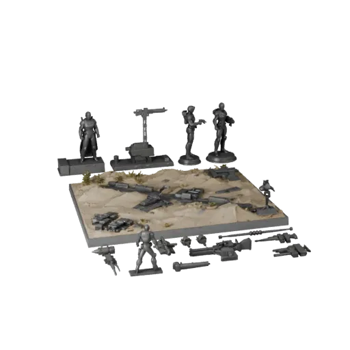 Предварительный просмотр печатной 3D-модели сцены "Космическая битва" в формате STL, детали, вид с трех четвертей, глубина и