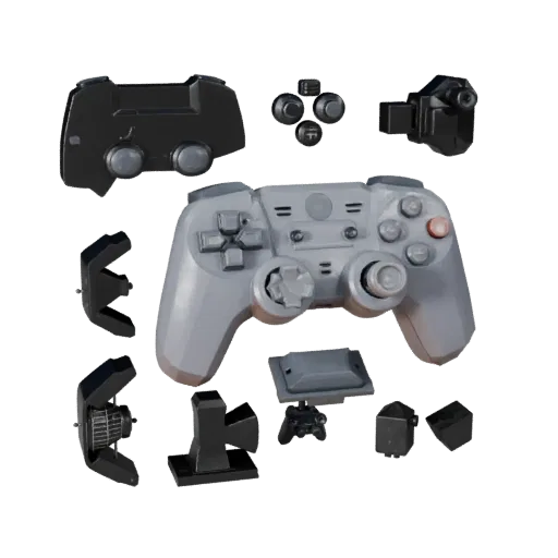 Мини-контроллер Низкополигональная 3D-модель, вид в игровом окне в три четверти, показывающий матовый пластик, пропорции конс