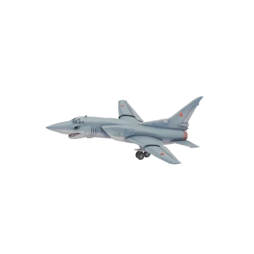 3D модель серого бомбардировщика Ту-22М3 с росписью "акулья пасть" на носу, вид сбоку.
