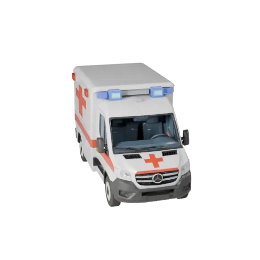 Низкополигональная 3D-модель скорой помощи, вид из игрового окна в три четверти, низкополигональный актив транспортного средс