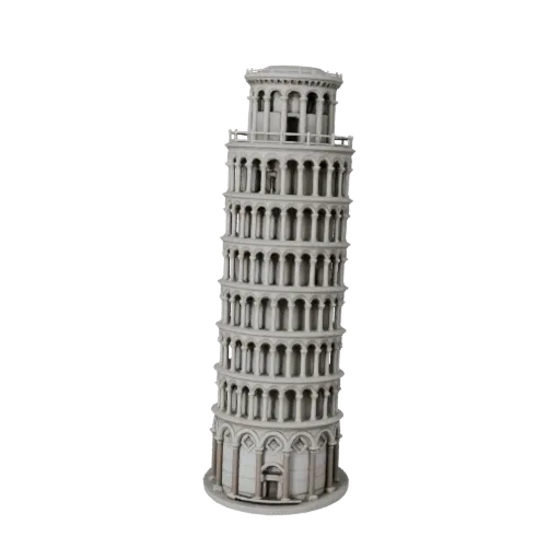 Пизанская башня, печатная STL 3D модель, изометрический вид, показывающий материалы структуры достопримечательности и архитек