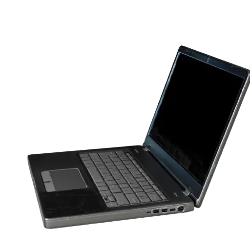 Реалистичная 3D-модель ноутбука Ultrabook, студийный рендер в три четверти, показывающий матовую металлическую поверхность, у