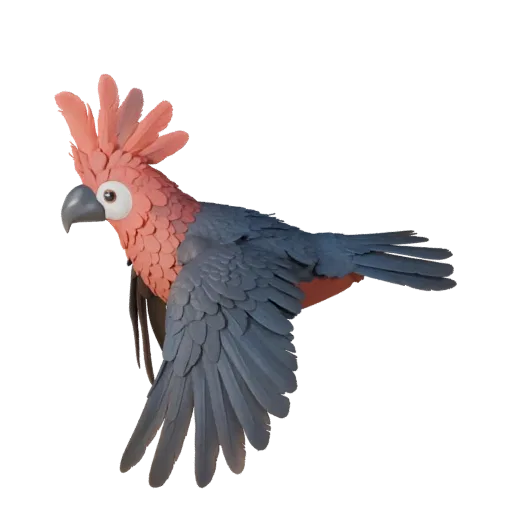3D модель какаду, вид сбоку, рендер дикой природы, готовый для Blender ассет животного с детализацией веера хвоста, контрасто