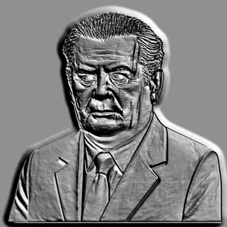 3D модель барельефа "Гравюра" мужчины в деловом костюме, выполненная в черно-белом стиле с высокой детализацией.