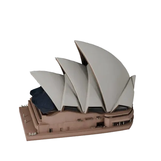 3D модель Сиднейского оперного театра, готовая к использованию в Blender, вид рендера студии Blender, показывающий материалы