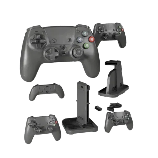 3D-модель Mini Controller, вид спереди в три четверти, рендер студии AR Viewer, показывающий матовый пластик, пропорции консо