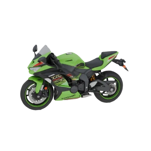 3D модель зеленого мотоцикла Kawasaki Ninja ZX-6R, вид сбоку