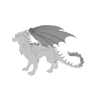 A detailed 3D model of a majestic winged dragon with large, spread wings, standing on a white background.
