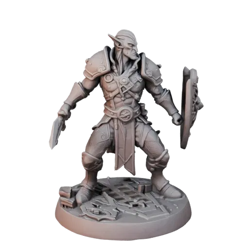 Миниатюра героя-тифлинга-колдуна для фэнтези RPG, вид в три четверти, масштаб печати смолой