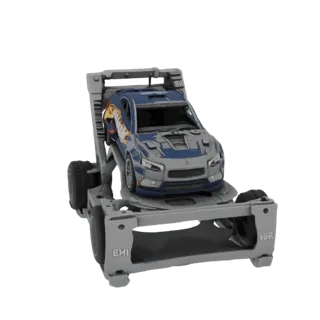 3D модель подставки для машинок Hot Wheels с синим гоночным автомобилем, установленным на ней, с местом для подсветки.